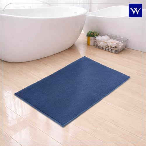 Image of Welspun Premium Bath Mats Small for Hall, Bedroom & Living Room | Solid Design | Anti Skid | High Durability | Stain Resistant | Machine Tufted | (2 x 2 ft Fts, Dark Blue)