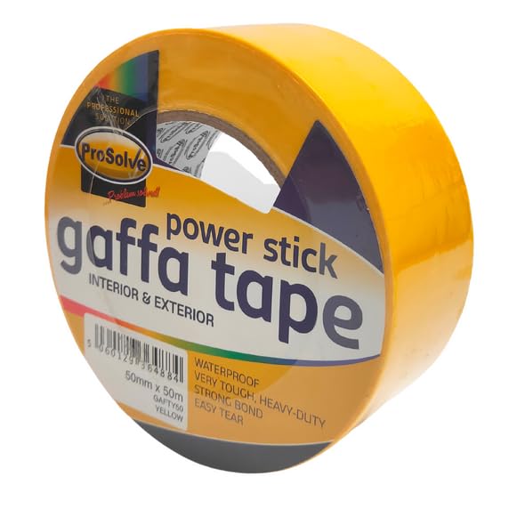 ProSolve 50mm x 50m Waterproof Gaffa Tape Roll - Gaffa Cloth Tape for Multipurpose Use (2, YELLOW)