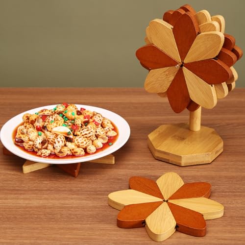 Plats chauds sans risques grâce au set de dessous de plat en bois de cuisine avec base