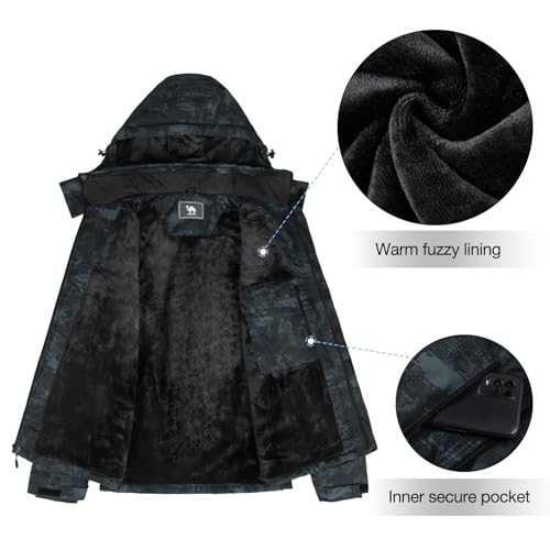 Image of CAMEL CROWN Mens Winter Coat Waterproof Ski Jacket with Fleece Lining Warm Windproof for Snow Rain Outdoor Hiking Mountain