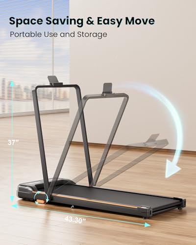 Image of Abonow Portable Walking Pad with Handle Bar for Home & Office, 2 in 1 Under Desk Treadmill with 8% Incline, 2.5HP Small Foldable Compact Treadmills Walking Machine, LED Display, 265 LBS