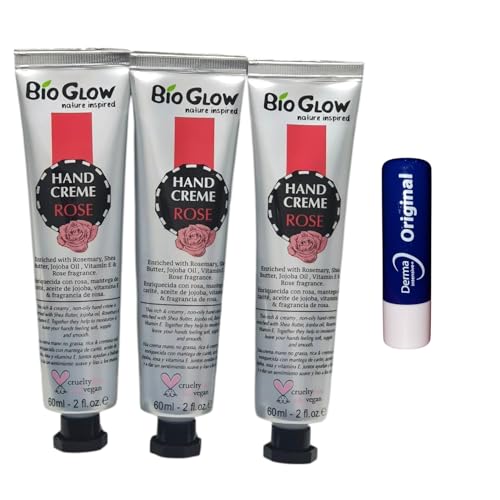 Nature Inspired Bio glow Rose with Rosemary Hand Cream,Cruelty Free & vegan mini Travel size 3X60ML With Free Original Lip Balm