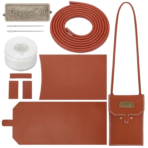 WADORN DIY Small Crossbody Cell Phone Bag Kit, Handmade PU Leather Purse Sewing Material Set Women Shoulder Wallet Making Tool Set Handicraft Purse Making Supplies Women Gift,19x12x0.5cm, Saddle Brown