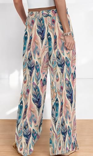 Womens Wide Leg Palazzo Pants Boho Floral 2025 Summer Beach Culottes Flowy Casual Lounge Trousers for Vacation4