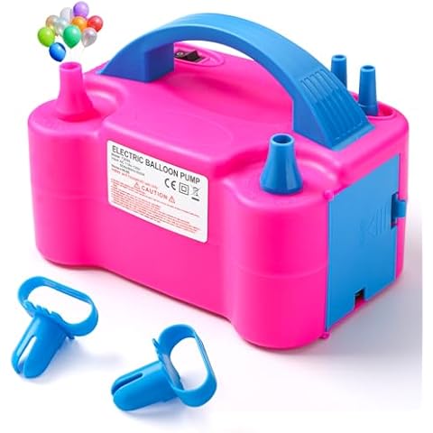 Voircoloria Balloon Pump Electric, Portable Automatic Dual Nozzle Inflator 110V 600W with Tying Tools for Birthday Gender Reveal Baby Shower Balloons Party Decorations(Rose Red) Cover