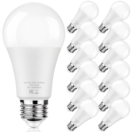 Image of LED Light Bulbs 100W Equivalent 1500 Lumens, A19 13W 3000K Soft White Non-Dimmable, Super Bright No Flicker Standard E26 Edison Screw Bulbs for Home, Bedroom, Office Lamp, 12-Pack