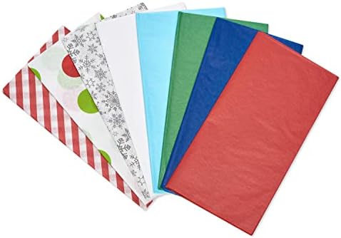 American Greetings Bulk Christmas Tissue Paper, 200 Sheets (Candy Cane Stripes, Polka Dots, Holiday Colors, 20″ x 20″) for All Occasions, Hanukkah, Gift Bags, Crafts, Paper Flowers, Pom Poms, and More