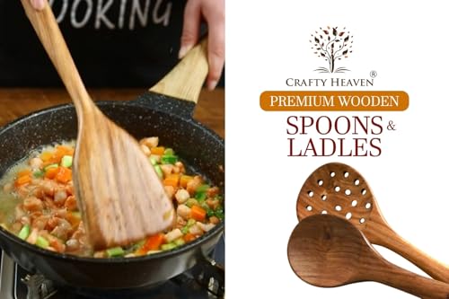 Image of Handcrafted Wooden Cooking Utensils, Strainer Spoon, Fried Spatuala, Serving Spoon, Set of 3