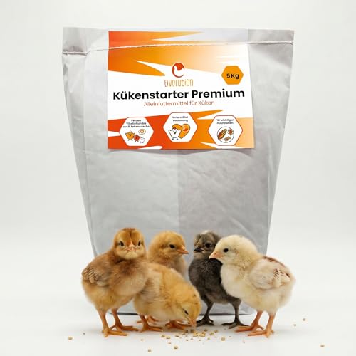 Eivolution Kükenstarter Premium - Alleinfuttermittel für Küken - 5 kg Kükenfutter - bis 8 Wochen - mit Vitaminen Spurenelementen und Eiweiß für Wachstum und Gesunde Entwicklung