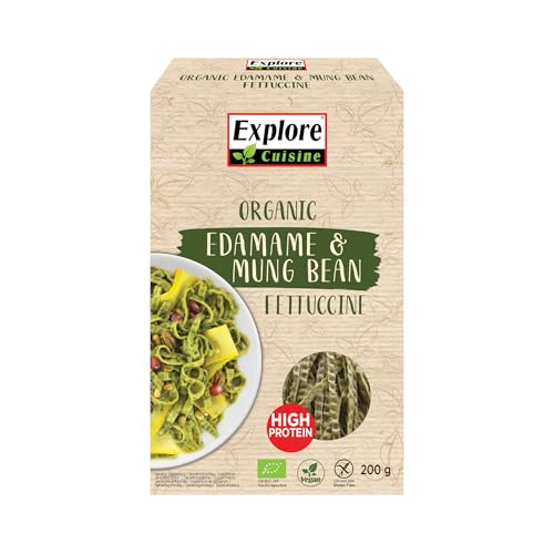 Explore Cuisine Bio Fettuccine aus Edamame (grüne Sojabohnen) und Mungobohnen – Glutenfreie Nudeln, pflanzliche Protein Pasta ohne Zusatzstoffe, wenig Kohlenhydrate, vegan, 200g