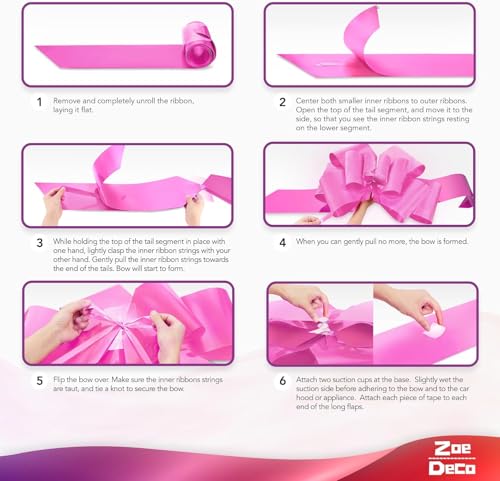 image for Zoe Deco - Big Car Bow - Pink, 23 Inch - Giant Car Bow w/ 2 Gold Acces
