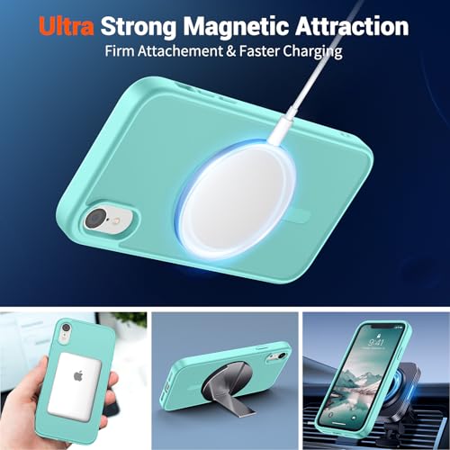 Image of SUPFINE Magnetic for iPhone XR Phone Case Blue Green | With Screen Protector, Translucent Matte, Compatible with MagSafe, Military Grade Drop Proof, Rugged Shockproof Protective