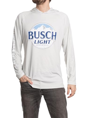 Calhoun Busch Light Mountain Logo UPF 50+ Long Sleeve Hooded Rashguard – Sun Protection Shirt (Medium) Grey