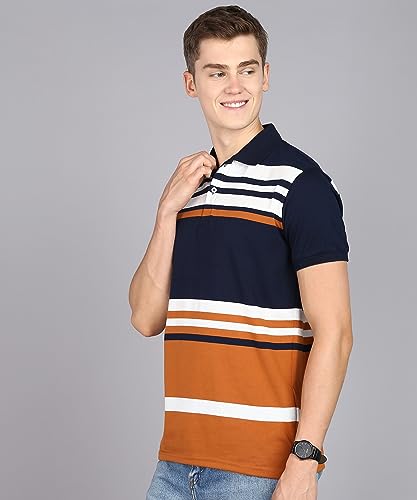 Image of 3BROS Men's Cotton Blend Half Sleeve Regular fit Summer Wear Comfortable Polo Neck T-Shirt (Pack of 1) (DB1032)