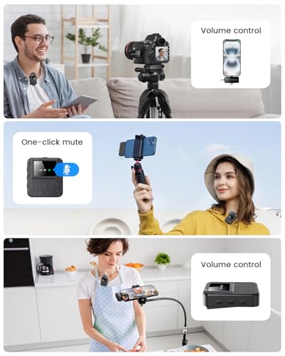 3-in-1 professional mini microphone for iphone android camera- 328ft range 20h battery wireless microphones noise canceling for recording live streaming youtube tiktok