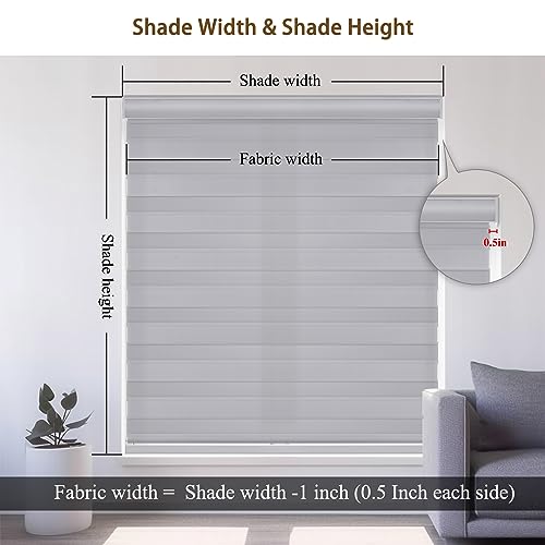 Image of Changshade Custom Size Zebra Blinds Cordless Indoor Window Shades Privacy Dual Layer for Living Room, Bedroom, Bathroom, Kitchen, Nursery, Inside Outside Mount Easy Install, Light Filtering, Grey