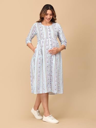 Image of The Mom Store Maternity and Nursing Sleeveless Dress for Women | Casual Dress | Pre and Post Pregnancy Wear | Printed Stylish Dress for New Mom | Trendy Dresses for Women's