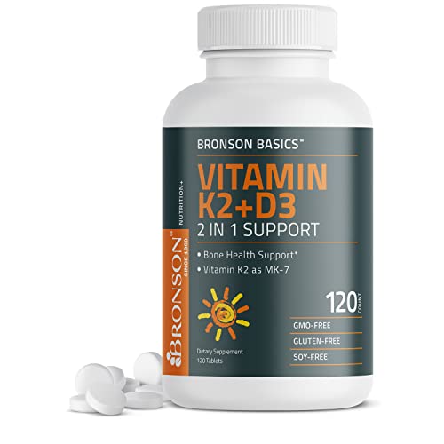 Bronson Vitamin K2 D3 (Mk7) Supplement Non-Gmo Formula 5000Iu (125 Mcg) Vitamin D3 & 90 Mcg Vitamin K2 Mk-7 Easy To Swallow Vitamin D & K Complex, 120 Tablets #TOP5