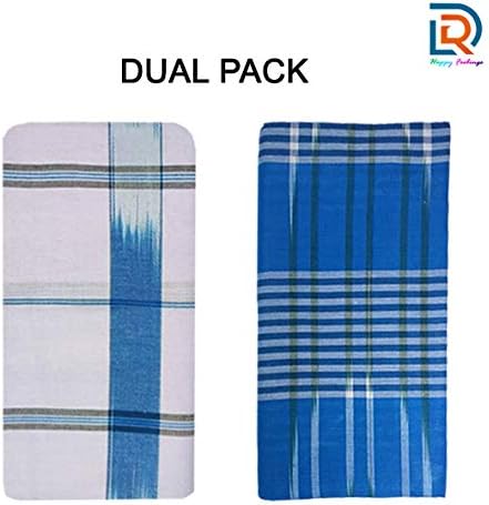 DGR High Durable Mulicolored Designer Men Cotton Lungi for Casual Wear | (White with Blue & Blue with Green) | Pack of 2