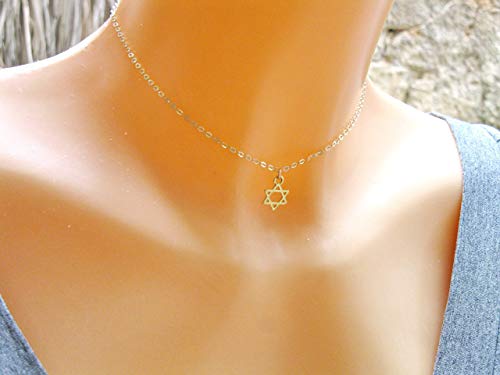 Star of David Pendant, Choker Necklace for Girl, Judaica Jewelry for Woman, 14k Gold Filled, Bat Mitzvah Gift,