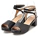 Imagen de Bviennic Mujer Verano Comfy Peep Toe Tacón Ancho Sandalias Bridal Sweet Lazos Plataforma Zapatos Correa De Tobillo Elegante Fiesta Vestido Negro Talla 44 Eu-46Cn