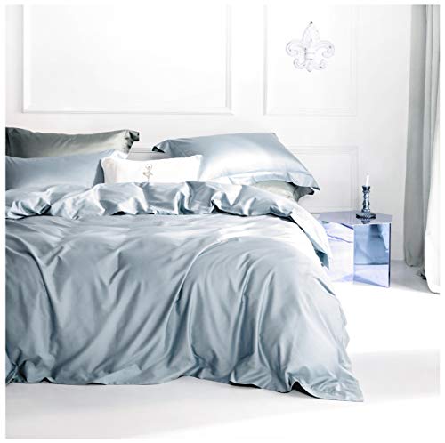 Solid Color Egyptian Cotton Duvet Cover Luxury Bedding Set High Thread Count Long Staple Sateen Weave Silky Soft Breathable Pima Quality Bed Linen (King, Fog Blue)