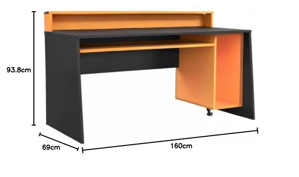 Diagram showing the dimensions of the Fortte TEZAUR Computer Desk: 160 cm width, 93.8 cm height, 69 cm depth.