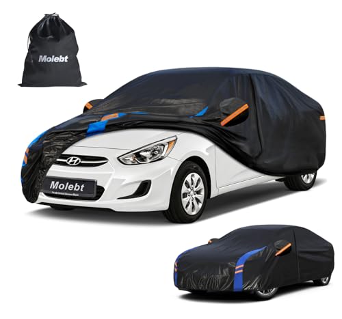 Image of Custom Fit Car Cover for Hyundai Accent, Upgraded Waterproof All Weather Outdoor Auto Cover with Driver Door Zipper & Mirror Pockets, UV /Snow /Dust Protection