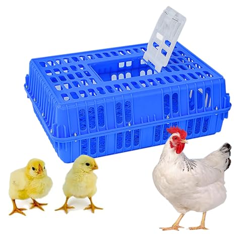 家禽キャリアクレート、プラスチック製鶏輸送クレートキャリアケージ、鶏用ケージ、クレート輸送ボックス、ハンドルデザイン、四隅補強材、最大10階まで積み重ね可能(Blue)