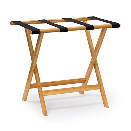Relaxdays Support de bagages Porte-bagages valises HxlxP: 50 x 60 x 37,5 cm en bambou accessoire avec 4 sangles dépose valise, nature