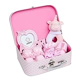 👶 REGALOS PARA LA FIESTA DEL BABY SHOWER - Imagínese llevar estos preciosos regalos para bebés recién nacidos a los nuevos padres y su emoción cuando abran la tapa de la canastilla para bebé niña y vean la colección de accesorios para recién nacidos que se esconde en su interior – EL TAMAÑO DE LA CANASTILLA BEBÉ es de 23.8cm x 15.9cm x 7.7cm
