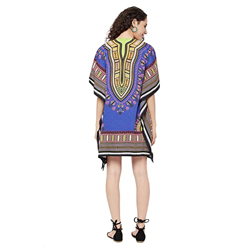 Vestido corto de caftán premium UKAL estampado azul con caída fluida y sofisticada 5