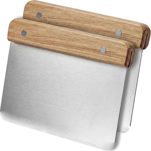 LEOUEANR 2 raspadores de masa con mango de madera, tarjeta de masa para pan, pizza, pastelería y verduras, cuchillo de masa multiusos para porcionar, cortar, raspar sin esfuerzo