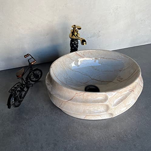 Image of Designer Glossy Finish Ceramic Art Table Top Wash Basin For Bathroom | Collapsible Countertop Washbasin (Black White Glossy Art, 16 x 13 x 6 Inch)