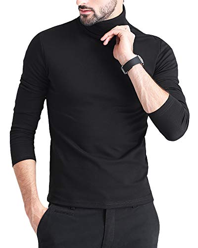 Gafeng Mens Thermal Slim Fit T Shirt Turtleneck Base Layer Lightweight Solid Winter Warm Underwear Tee Top Black