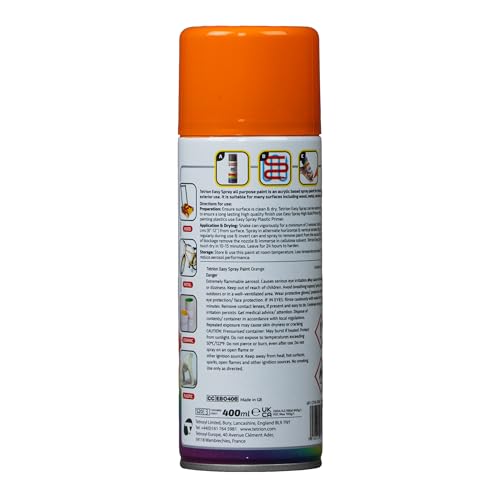 Image of Tetrion Easy Spray Paint - Orange 400ml - Acrylic All-Purpose Spray for Wood, Metal, Plastic & More Quick-Dry, Easy to Use, Indoor & Outdoor Use, Smooth Finish, 13.5 Oz