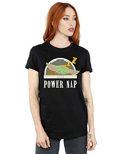 Star Wars Women's The Mandalorian Power Nap Child Boyfriend Fit T-Shirt Black Small