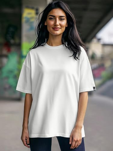 Image of Bewakoof Women's Solid Oversized Fit Half Sleeve Round Neck Cotton Jersey T-Shirt