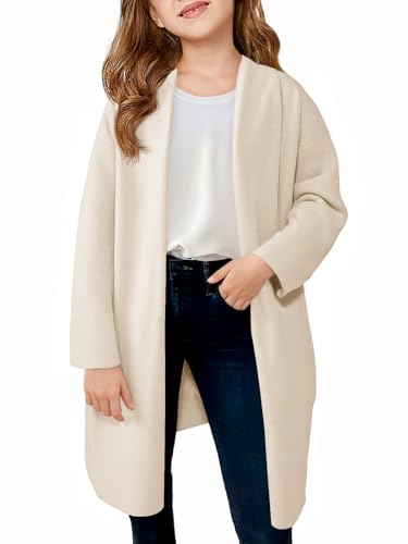 Haloumoning Girls Long Cardigan Sweaters Kids Oversized Open Front Knit Outerwear with Pockets 5-14 Years