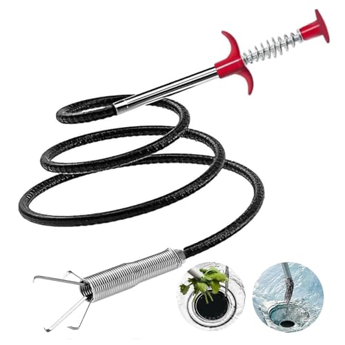 61" Drain Snake with Grabber Claw, Flexible Grabber Tool for Hair Clogs, Plumbing Auger for Sink, Tub, and Pipe Clog Remover