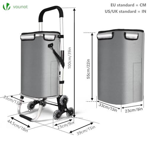 VOUNOT Aluminium Einkaufstrolley Treppensteiger, Trolly Einkaufswagen Klappbar, Hackenporsche mit 6 Räder und Kühlfach, Wasserdicht, 50L, Grau – Bild 7