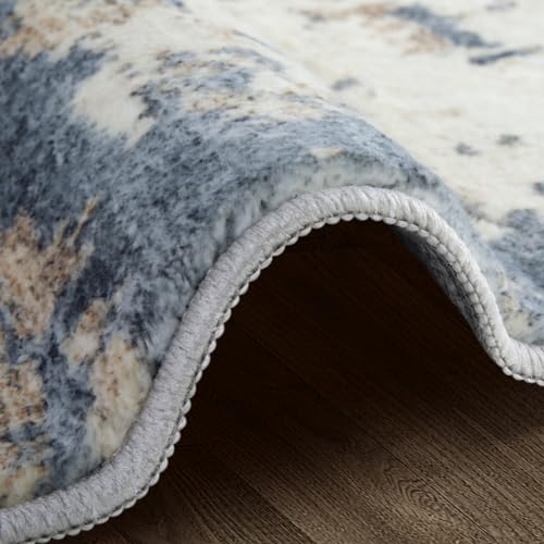 Area Rugs 9x12 Living Room: Large Soft Washable Rug Modern Abstract Anti-Skid Non-Shedding Carpet Indoor Floor Thin Carpets for Bedroom Dining Room Farmhouse Nursery Home Office Brown Blue