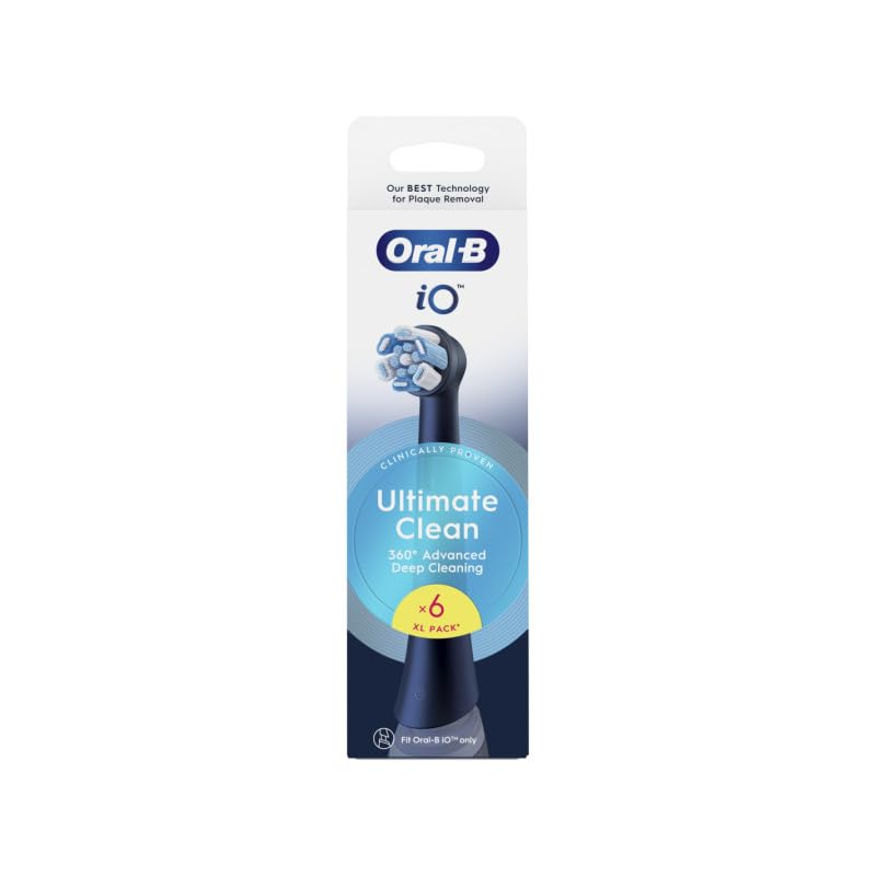 Oral-B iO Ultimate Clean Negro reemplazable Cabezales Redondos para cepillos de Dientes eléctricos, con Fibras entrecruzadas para una Limpieza y eliminación Avanzada de Placa bacteriana, Oral-B iO, 6