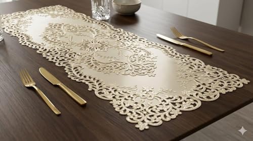 Image of Dakshya Industries PVC Waterproof Leaf Design Table Mats Set of 7 | 6 Placemats with 1 Decorative Runner for Dining Table