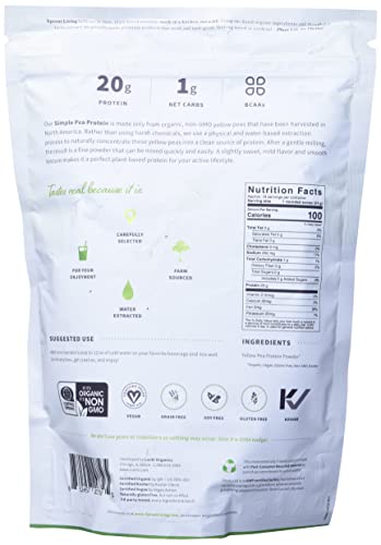 Image of Sprout Living Organic Pea Protein Powder, Unflavored, 20 Grams of Plant Based Organic Protein Powder Without Artificial Sweeteners, Non Dairy, Non-GMO, Vegan, Gluten Free (1 Pound, 19 Servings)