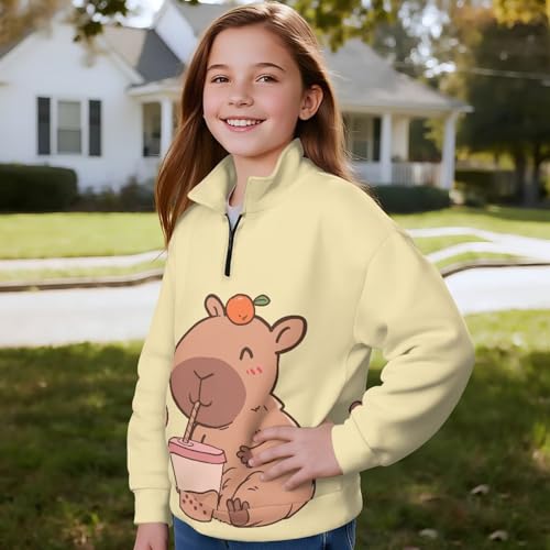 Girls 1/4 Zip Sweatshirts with Long Sleeve Stand collar Casual Print Pullover Top for 5-14 Years3