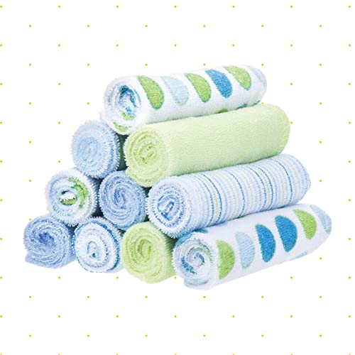 Image of Spasilk Washcloth Wipes Set For Newborn Boys And Girls, Soft Terry Washcloth Set-Pack Of 20, Blue Dot
