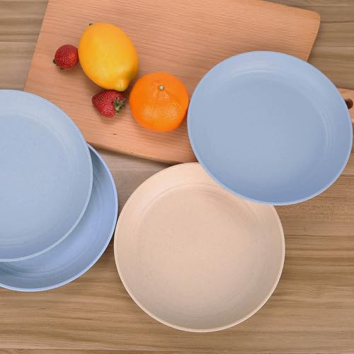 Image of 7.8 Inches Unbreakable Wheat Straw Plates - Reusable Plate Dinner Set - Dishwasher & Microwave Safe - Healthy, BPA Free & Eco-Friendly (7.8 Inches /4 Blue)