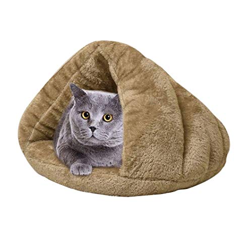WUOOYOQ Haustierbett, dreieckig, für Hunde, Katzen, Welpen, Tiere, weich, warm, Fleece, Braun, Größe L Cover