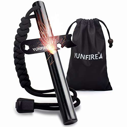 Fire Starter-5" X 1/2" Thick Ferro Rod With Multi-Tool Striker & Type 550 Paracord, 25,000+ Strikes, Drilled Flint Fire Steel For Emergency Survival, Camping, Hiking (Black) #TOP20